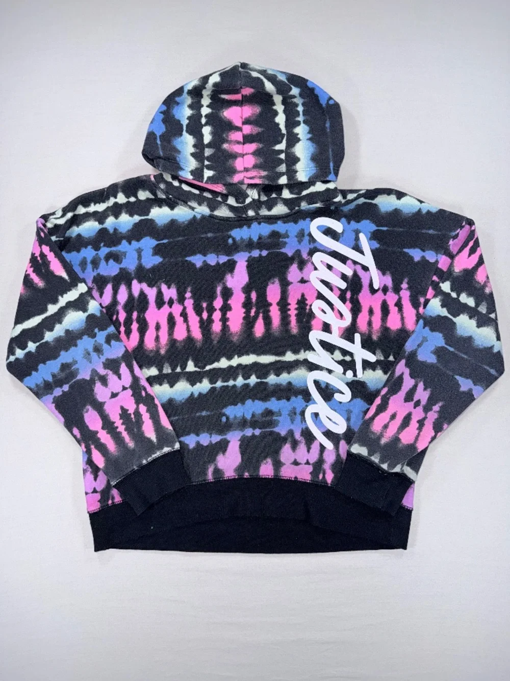 Justice Girls Tie-Dye Pullover Hoodie Size L (12/14) Black Pink Blue